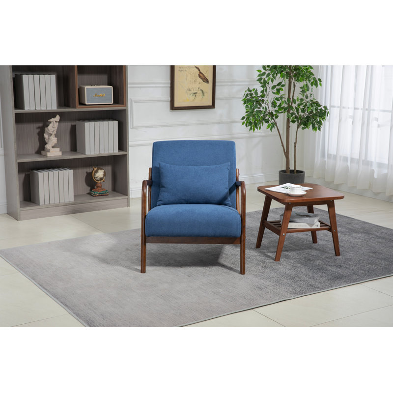 Chaise d'appoint Mid-Century moderne avec structure en bois, chaises de salon rembourrées avec coussin de taille, fauteuil de lecture pour véranda de chambre à coucher