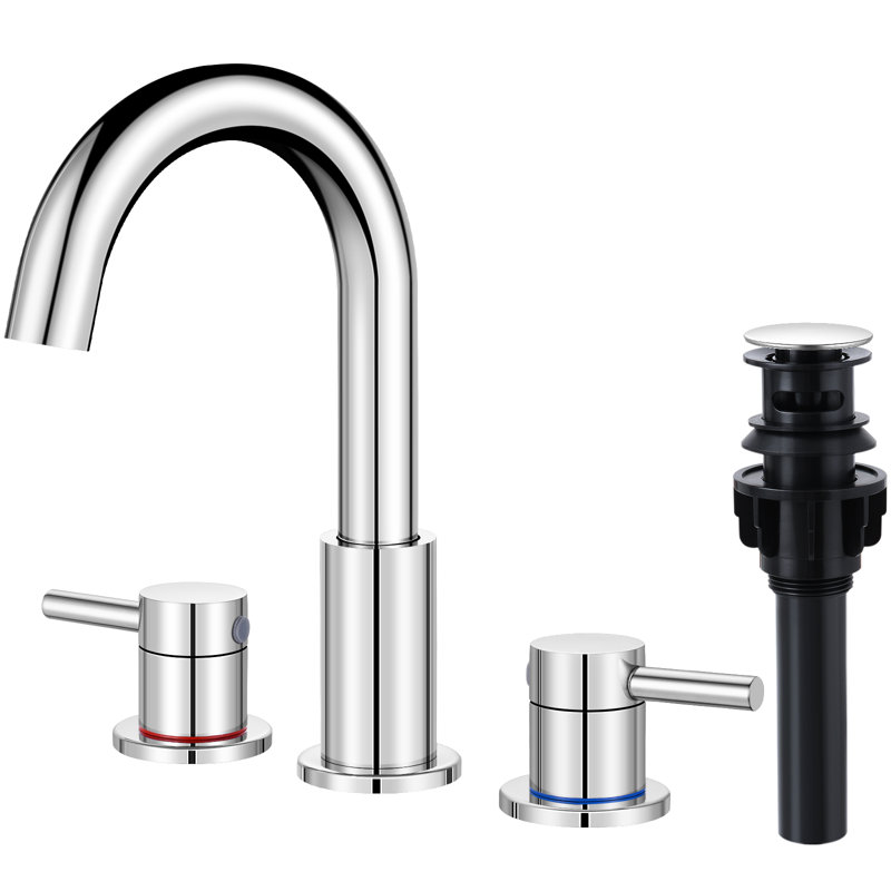 Widespread Bathroom Faucet 3 Hole, 2-handle  Bathroom Sink Faucet with Drain Assembly, Chrome