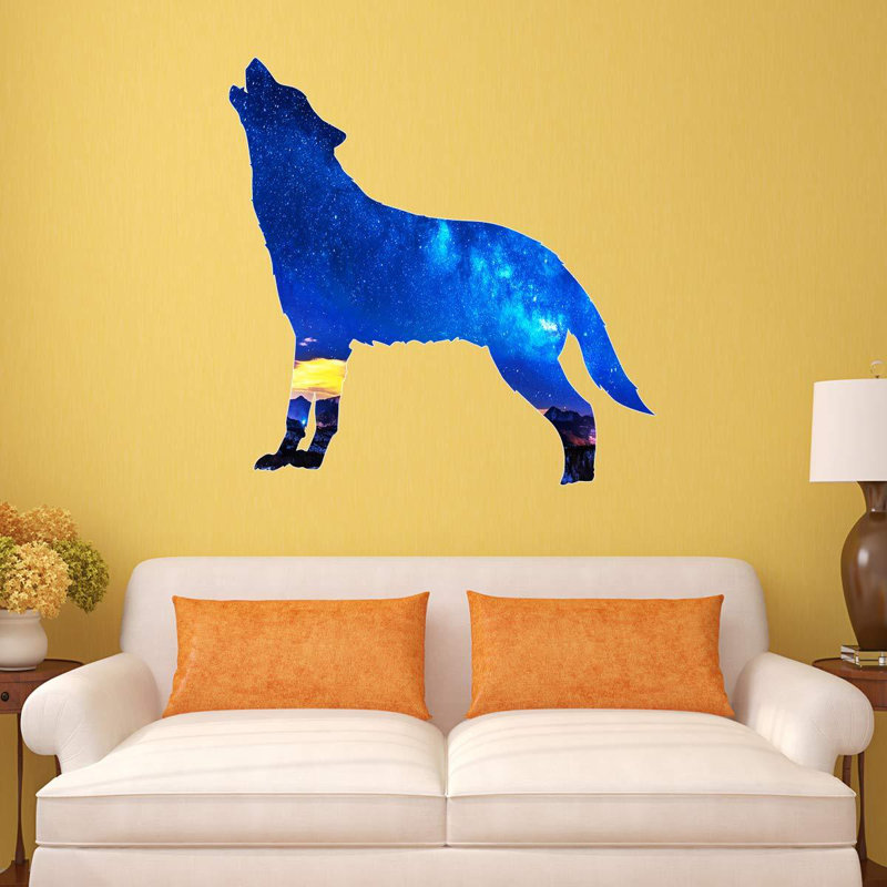 Décalcomanie murale bébé hurlant loup night sky, H 28 po x l 28 po