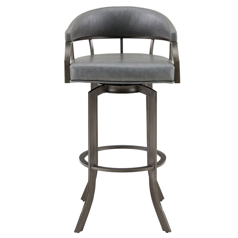 Quarryville Swivel Faux Leather Bar & Counter Stool With Metal Base and Arms, Counter Stool (26" Seat Height), Gray