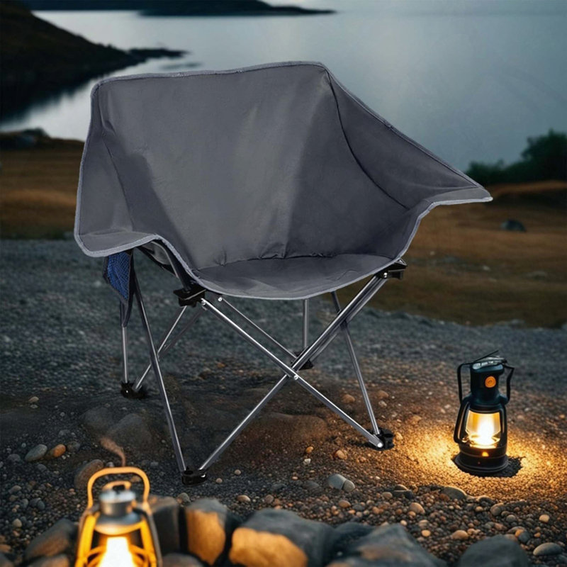 Portable Compact Folding Camping Chair with 400 lbs Capacity, Padded Seat, Gray