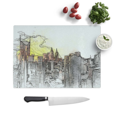 Glass Melbourne Australia Skyline in Abstract Chopping Board