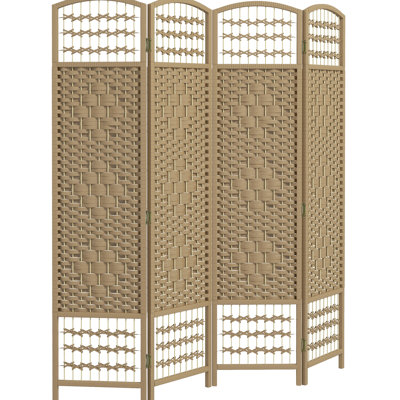 5.6' Room Divider Privacy Screen Wall, 4 Panel Wave Fiber Partition, Natural Hue For Home Office Partition Divider, Screen, Wood-like Appearance