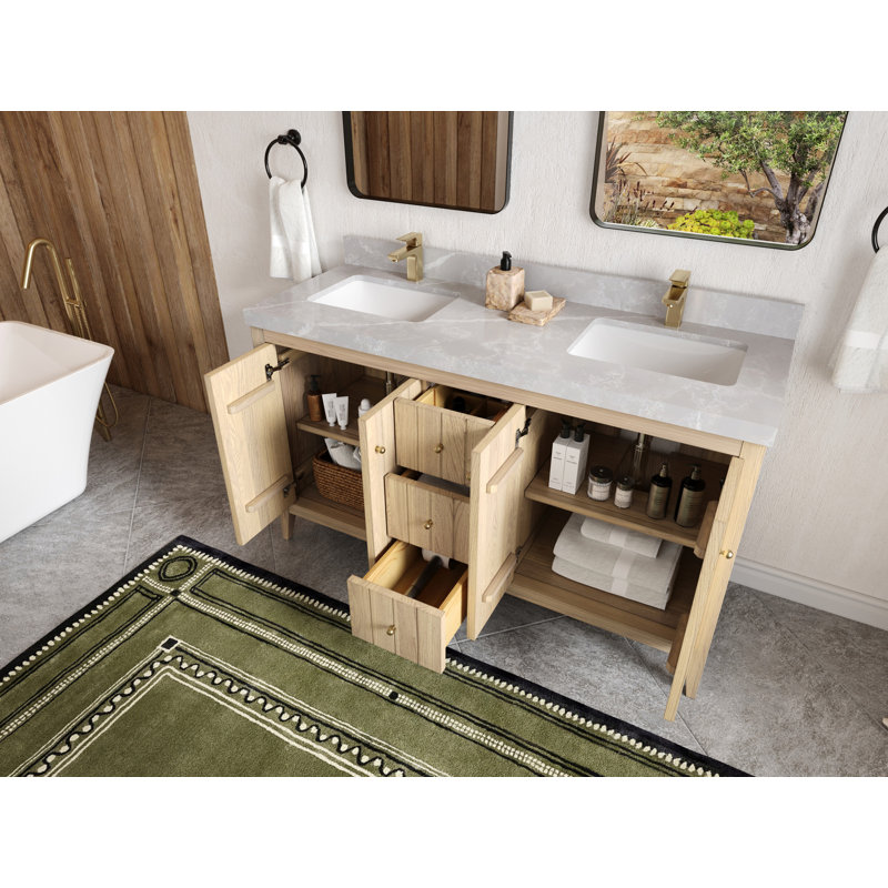 Bois de chêne blanc Atlanta X P 22 po D Meuble-lavabo double avec 2 po Quartz, Palissandro