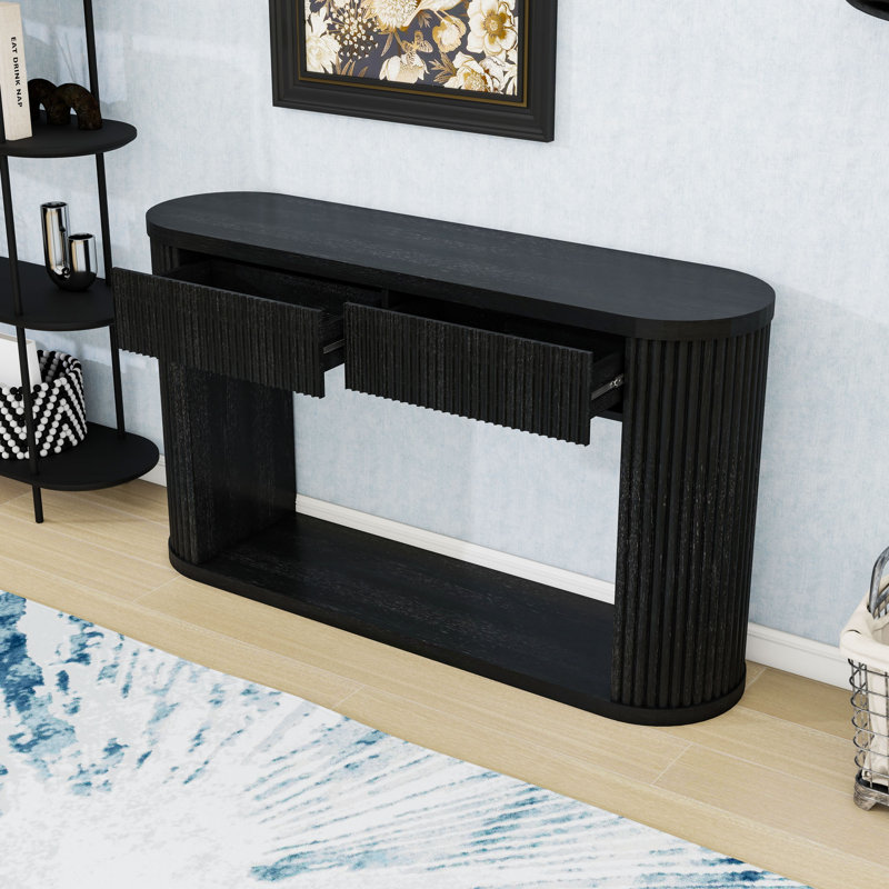 Console ovale en bois cannelée avec tiroirs de rangement, Black