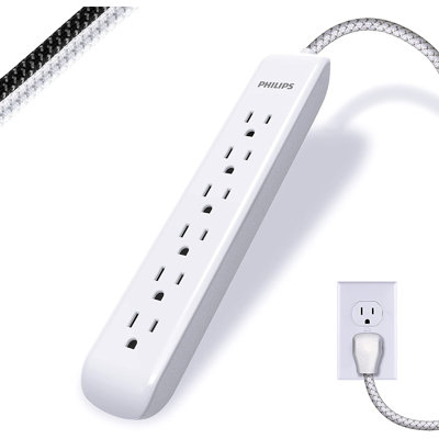 Philips 10-ft 6-Outlet Surge Protector, 1080J, Braided Cord, White, SPC3064WGT1/37