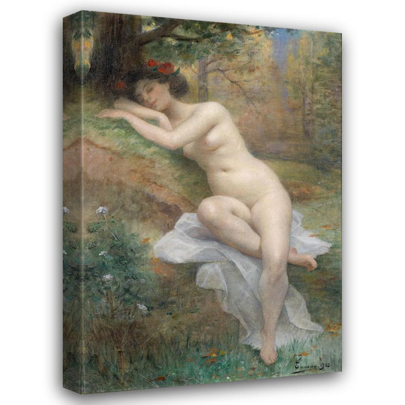 «Femme nue dans un paysage de forêt» par Henri Adrien Tanoux - Art mural sur toile tendue avec châssis, H 48 po x l 33 po