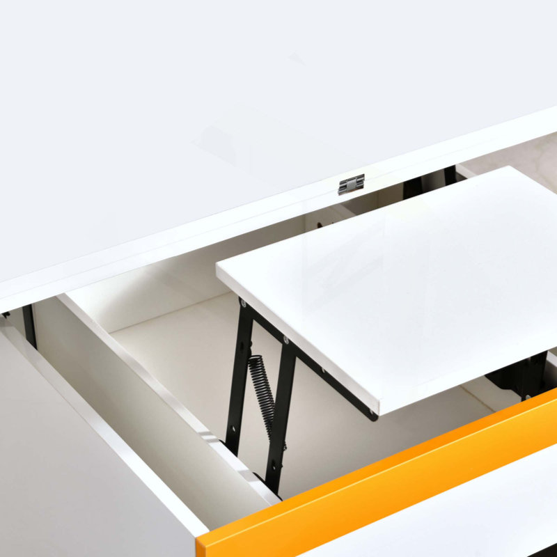 Table basse à plateau relevable avec tabourets de rangement, table centrale moderne avec plateau pliable, table basse réglable multifonctionnelle pour le salon