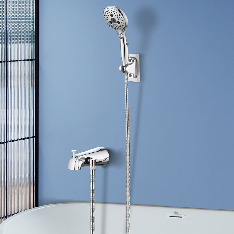Lift-Up Diverter Bathtub Faucet With 6 Settings Handheld Shower In Chrome, Chrome