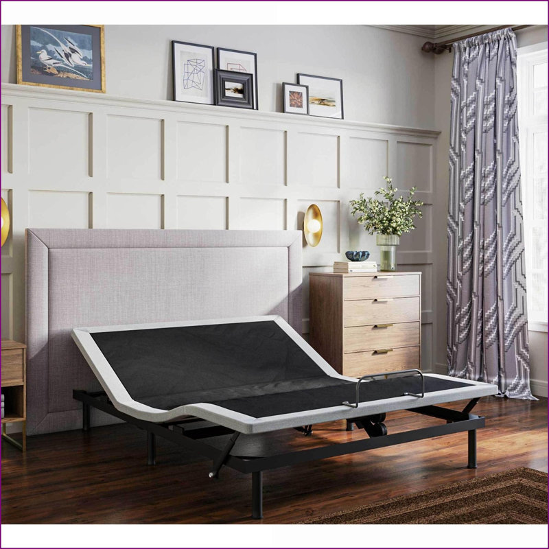 Base de lit simple simple TG avec tête et amp; Pied ajustable, assemblage sans outil, tissu rembourré