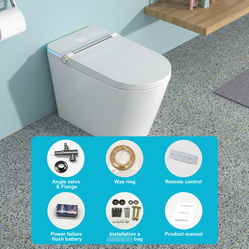 Toilette intelligente avancée avec bidet - ouverture et fermeture automatiques, siège chauffant, lavage à l'eau tiède, sécheuse, affichage à DEL, haute technologie de nuit, chasse d'eau à capteur de pied