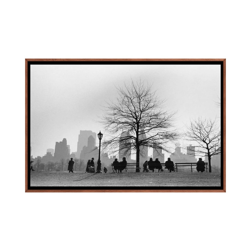 Central Park South Silhouette (NYC, 1955) by Ruth Orkin - Print on Canvas, 66.04 cm H x 45.72 cm W, Classic Brown Wood Framed
