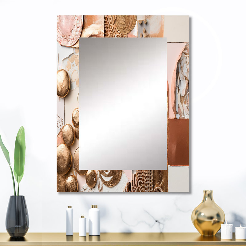 Gold And White Geometric Serenity II - Geometric Unique Wall Mirror, Gold Mirror, Printed Metal Art, 32" x 24"