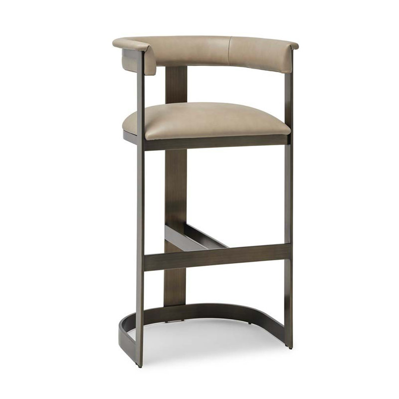 Tabouret de comptoir Darcy II, Cuir taupe / cadre brun, Tabouret de bar (siège d'une hauteur de 30 po)