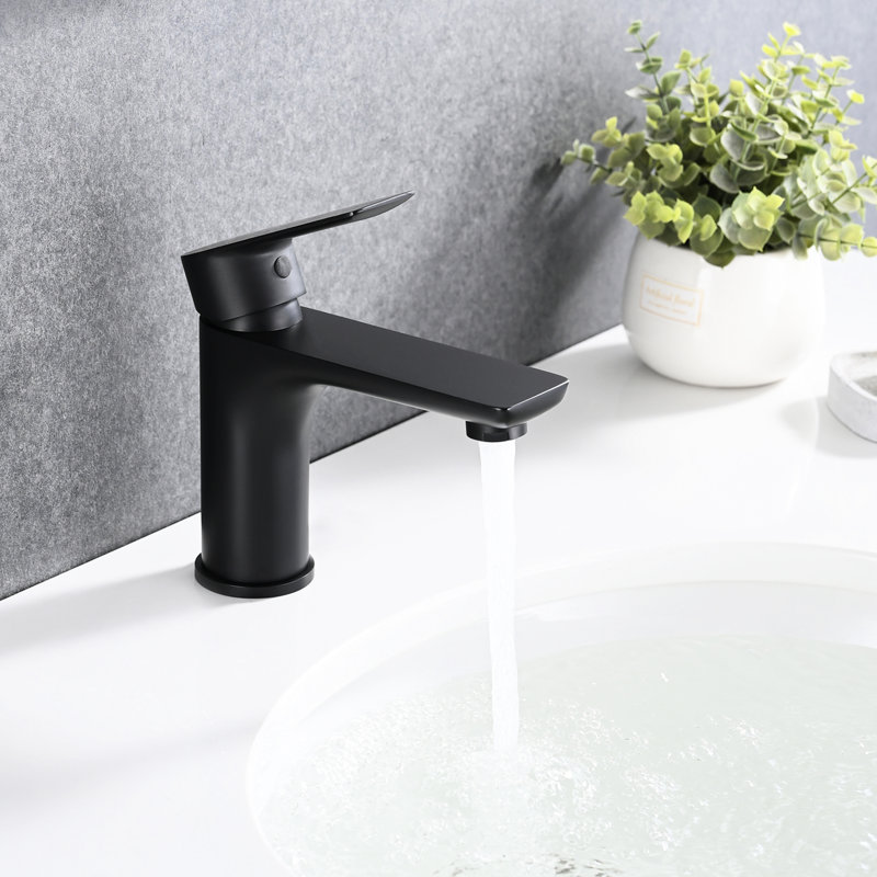 Robinet pour salle de bain, fini noir mat, poignée simple, laiton, trou, style contemporain, valve en céramique, poignée de contrôle de l'eau chaude et froide, fabrication en laiton, installation de trou, conception moderne, température
