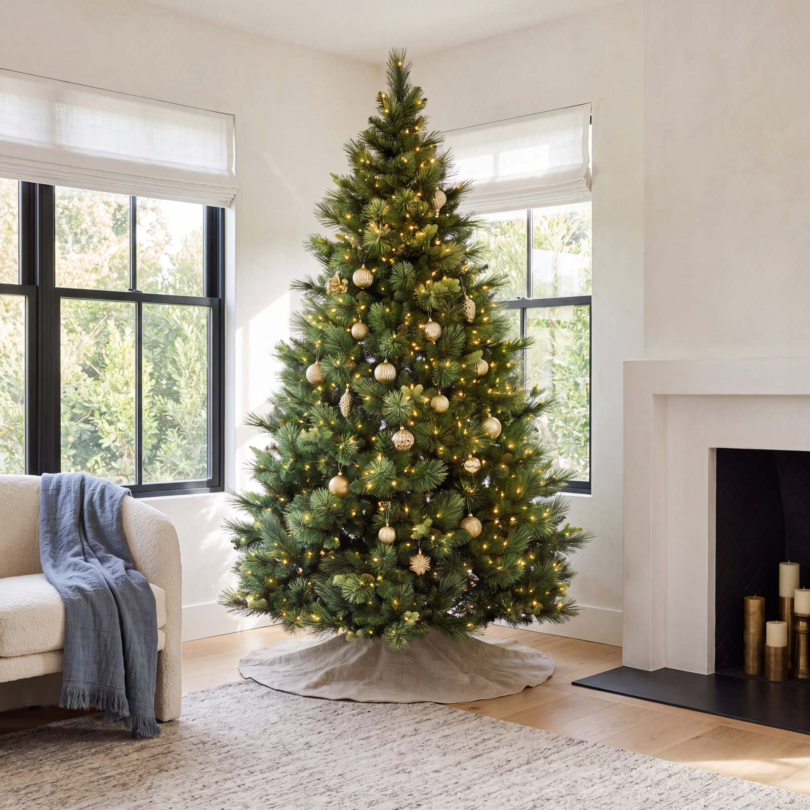 Quentin Flocked Pre-Lit Pine Christmas Tree, 7'