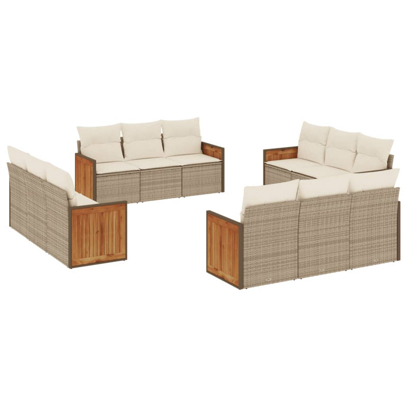  Ensemble de canapé de jardin beige et blanc crème, Coussin blanc crème / structure beige