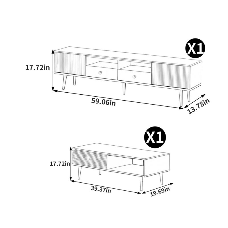 Meuble télé de style minimaliste jumelé à une table basse