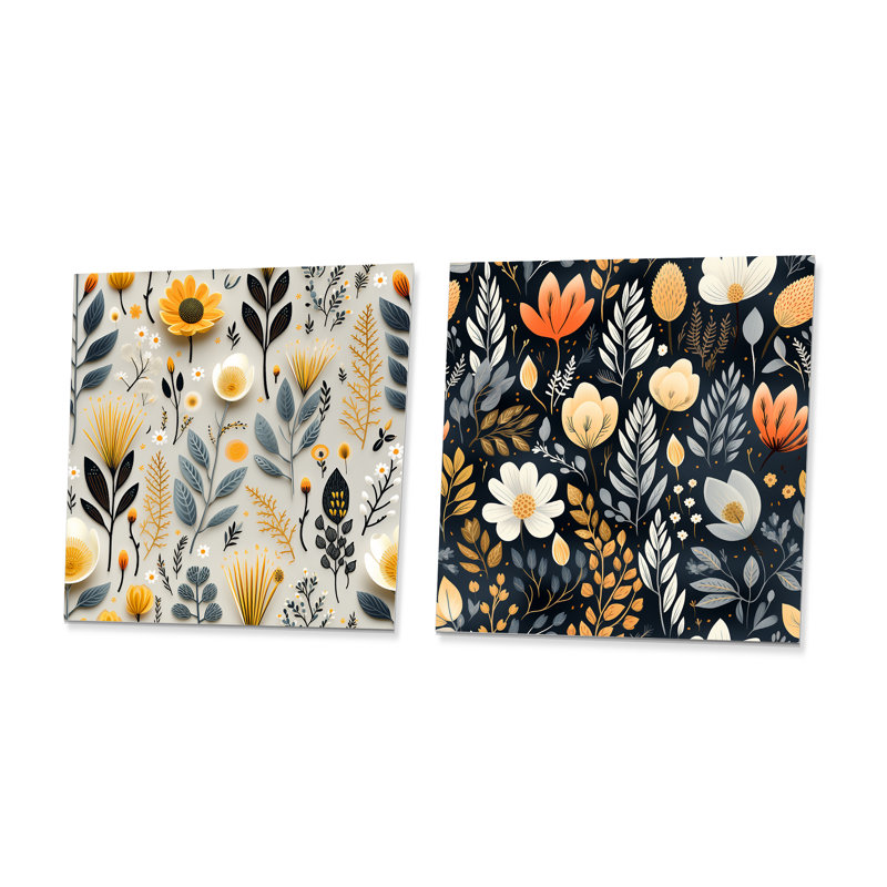 Doylestown - Ensemble de 2 carrés décoratifs floraux en métal, H 16 po x l 32 po