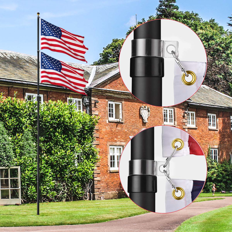 25 Ft. Aluminum Telescoping Flagpole With U.S. Flag And Handcrafted Golden Top Finial