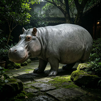 12.6'' Weather Resistant Hippopotamus Garden Statue, Realistic Resin Wildlife Sculpture for Outdoor and Indoor Decor