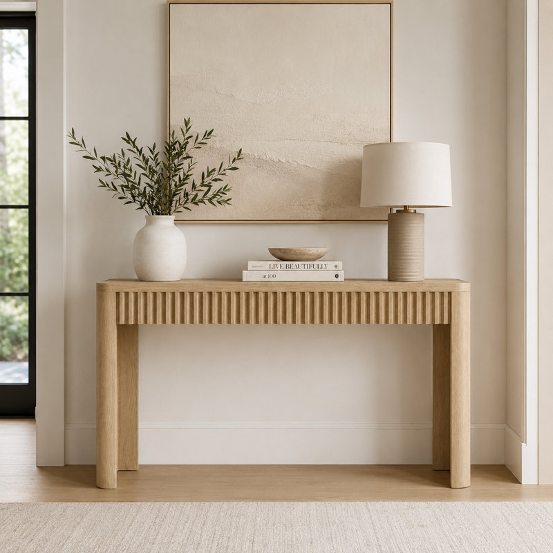 Abdel 59" Fluted Console Table with Mid-Century Modern Styling, Oak, 29.5" H x 59.1" W x 15.4" D