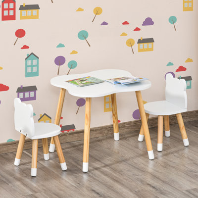 Lasley Kids Table and Chair Set, 3-Piece with 2 Bear-Shaped, White