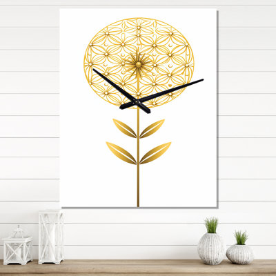 Blooming Gold Flower Of Life II - Abstract Botanicals Wall Clock Oversized