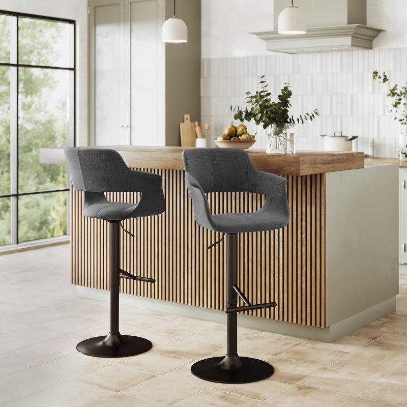 Tabouret de bar pivotant réglable Lakyia, Noir, Gris anthracite