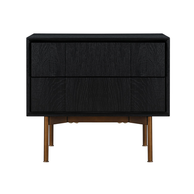 Table de chevet 2 tiroirs en chêne brossé noir et bronze, conception fonctionnelle sophistiquée, rangement spacieux, nettoyage facile, table de chevet en bronze de H 21 po x l 24 po L, tracas intemporel - assemblage,