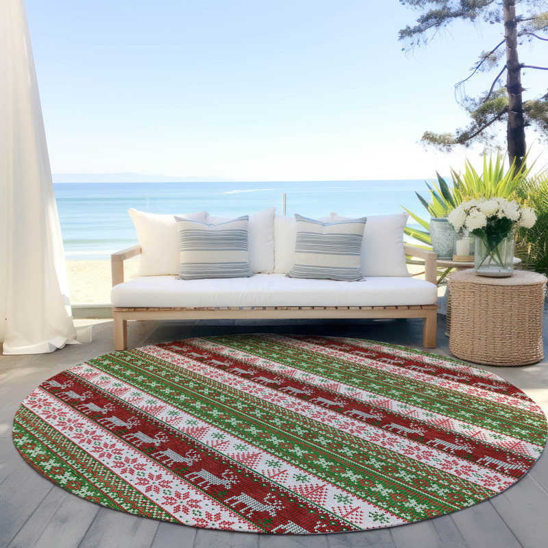 Tapis de Noël renne de Noël intérieur / extérieur lavable à la machine, Rond 8 pi