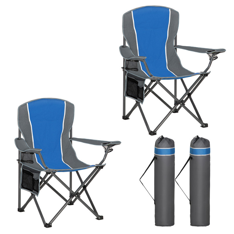 Clarena Blue Oversized X-Shaped Reinforced Camping Folding Chair With Padded Back (Set of 2), Blue/Gray, Set of 2