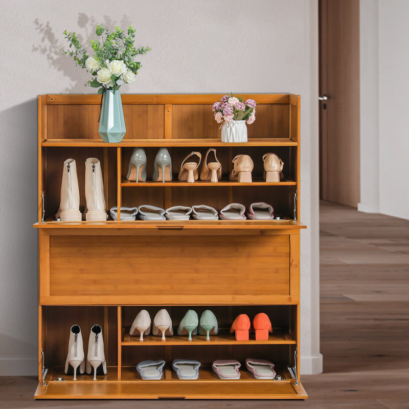 7-Tier 30 Pairs Shoe Cabinet with Door, Bamboo Shoe Storage Rack Organizer for Entryway Living Room