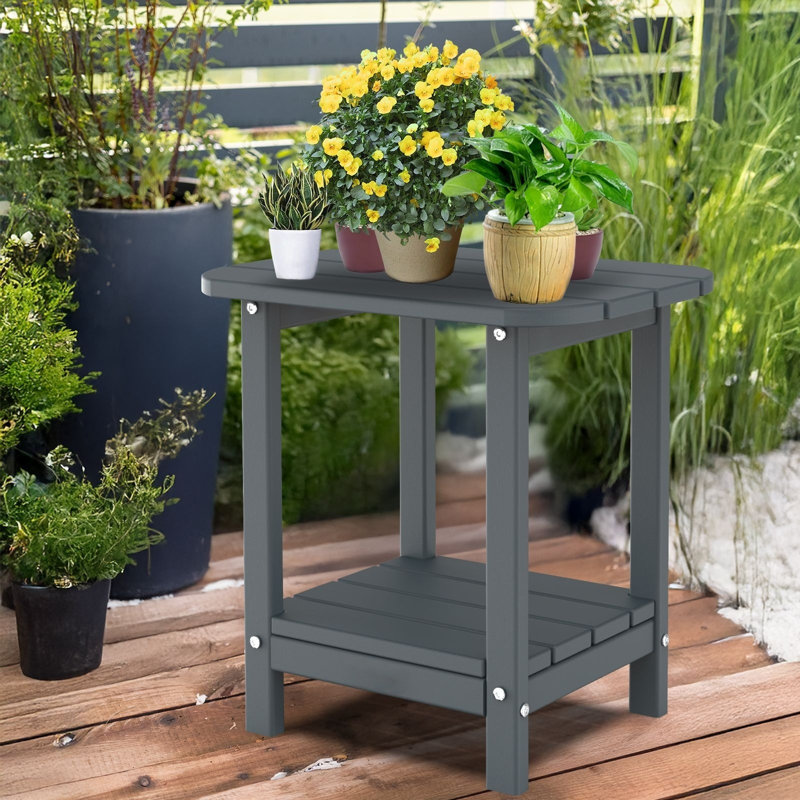 Sturdy Dual-Shelf HDPE Adirondack Side Table, Gray