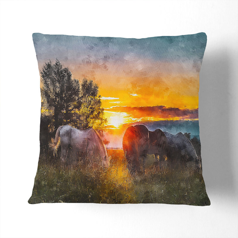 Sunrise Behind the Trees Cushion with Filling, Black, 55cm H x 55cm W x 20cm D