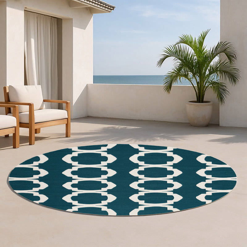 Tapis bleu intérieur et extérieur Trellis, Rond 5 pi