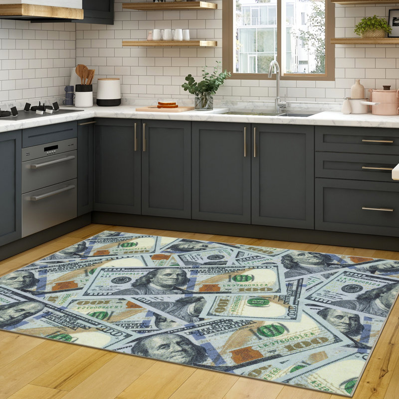 Non-Slip Rubberback 100 Dollar Bill Hallway Runner Rug, Entryway Rug, Rectangle 5' x 6'6"