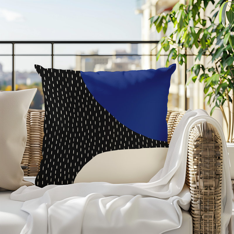 Coussin carré intérieur / extérieur pia, H 15 po x l 15 po, Bleu marine / noir / blanc cassé