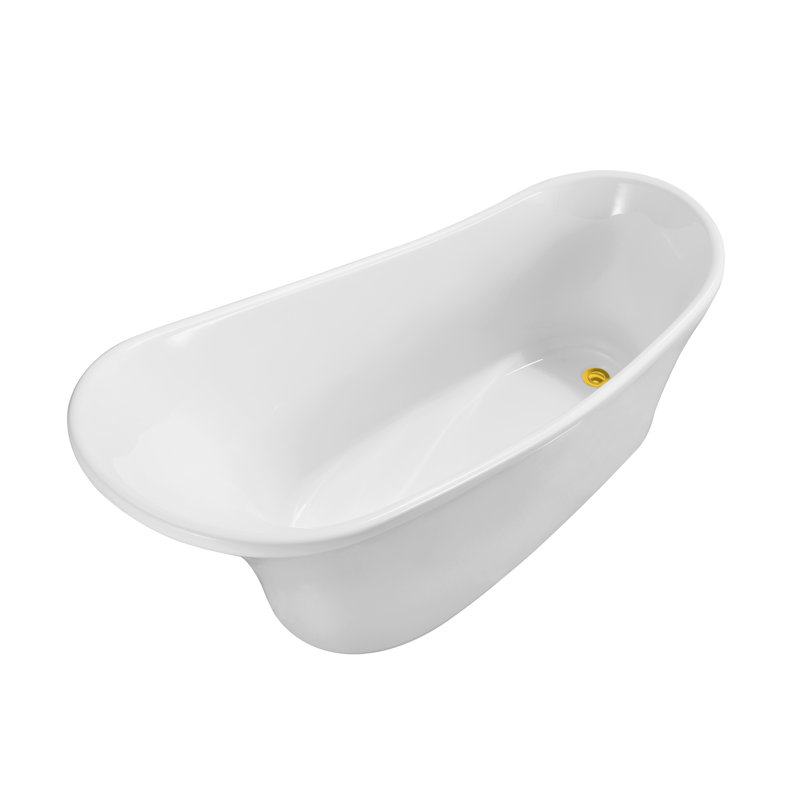 Baignoire de trempage autoportante 63 "avec drain et plateau en bambou 63" Streamline, Or poli