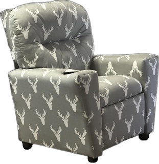 Severn Upholstered Recliner, White/Grey Animal
