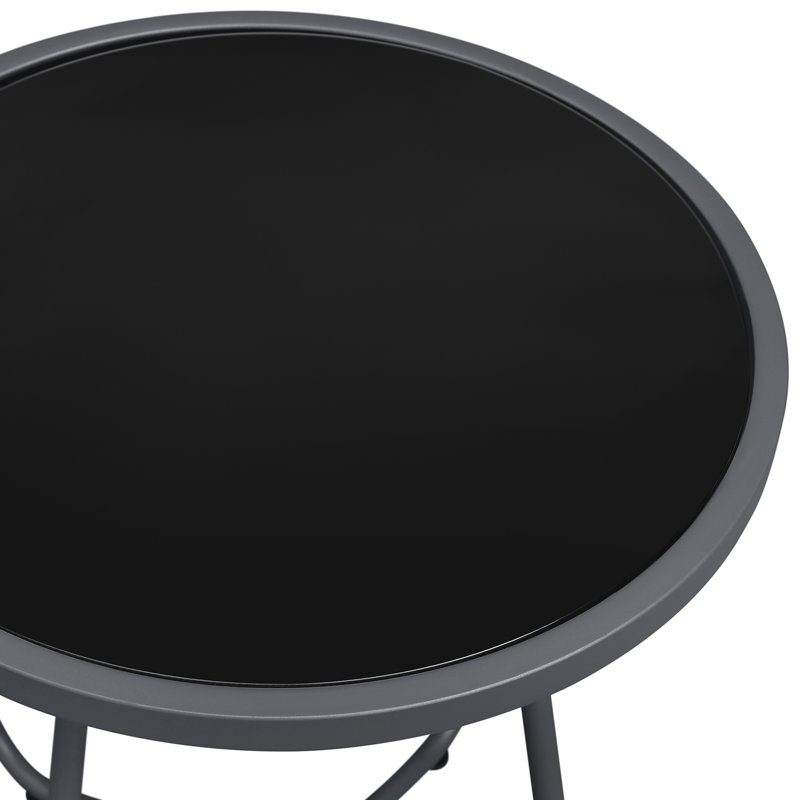 All-Weather Outdoor Round Side Table, Tempered Glass Top Patio End Table With Adjustable Feet, Small Coffee Table For Garden, Pool, Balcony