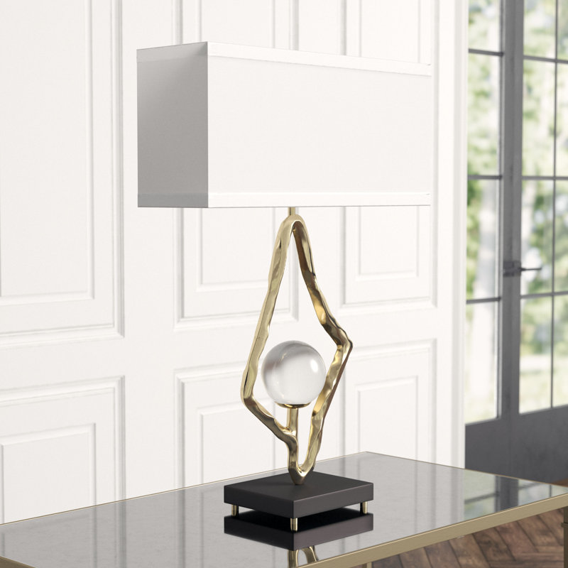 Abstract Lamp w/6" Crystal Sphere, Brass