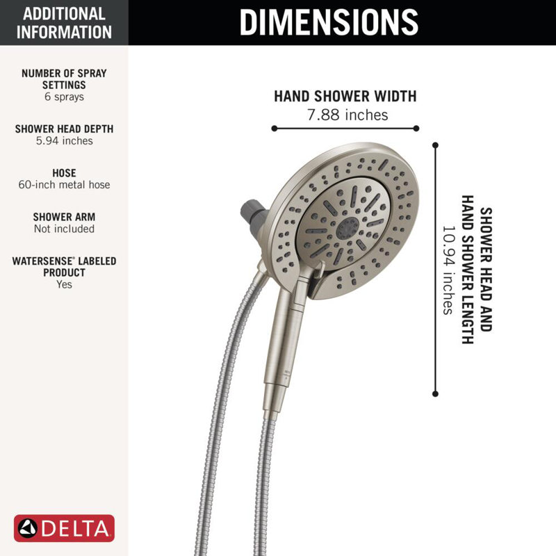 6-Setting In2ition 2-in-1 Dual Shower Head with ProClean Spray, Spotshield Brushed Nickel