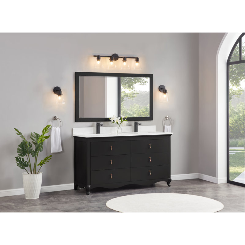60" Solid Wood Sink Vanity  With 1' Artificial Stone Top, Tricon Black