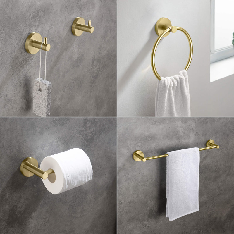Circular 5 - Piece Bathroom Hardware Set, Brushed Gold
