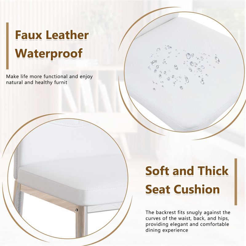 Chaises de salle à manger - Dossier ergonomique en polyuréthane de 37 pouces, 4 pièces, Blanc et argent