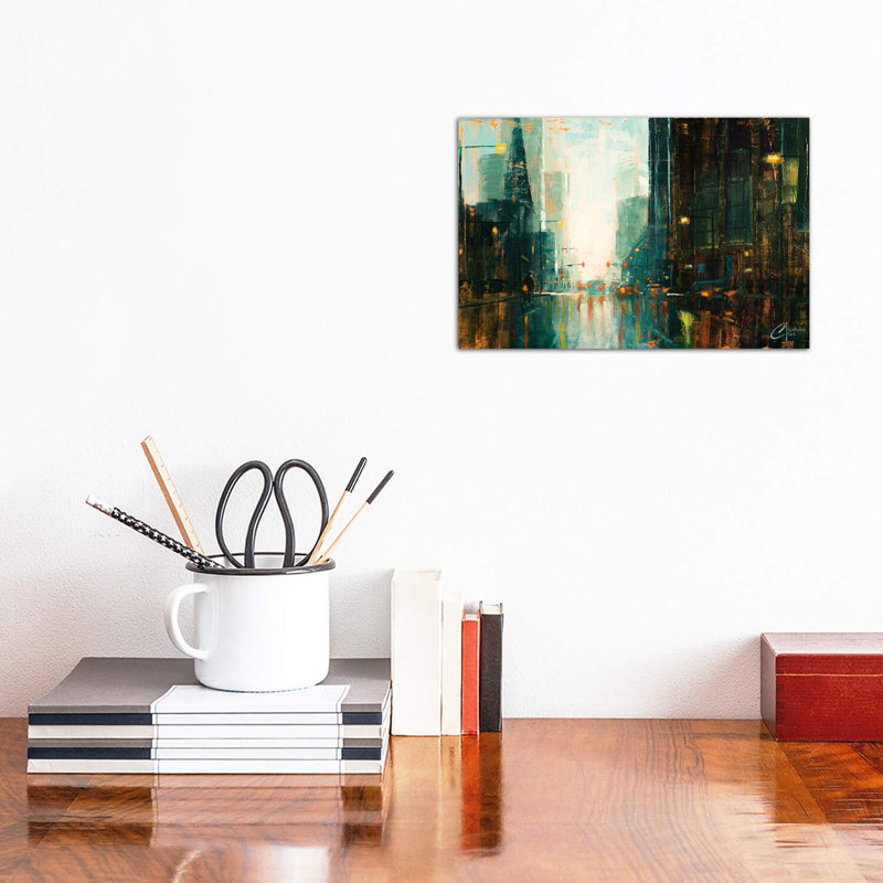«Denver - Broadway in the Rain I» par Christopher Clark, reproduction d'art, H 8 po x l 12 po x P 0,75 po, Toile tendue