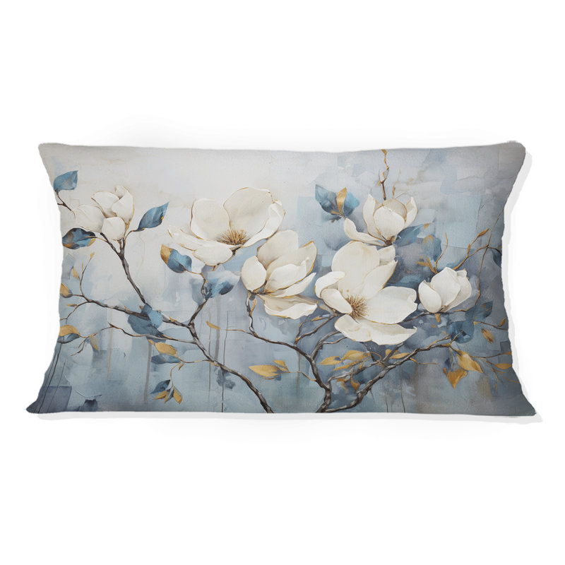 Élégant coussin décoratif blanc et bleu Magnolias Tranquility - Magnolias