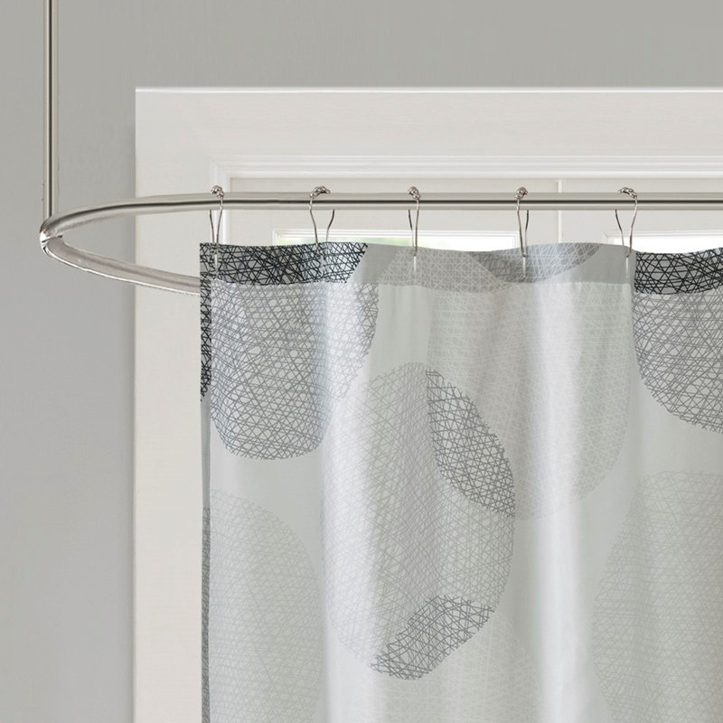 Rideau de douche doux en microfibre à imprimé circulaire gris, facile à suspendre et lavable à la machine pour les salles de bain modernes