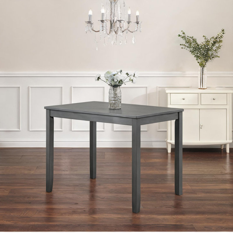 Solid Acacia Slate Gray Rectangle Dining Table for 4, Compact Kitchen or Home Office Desk, Modern Style